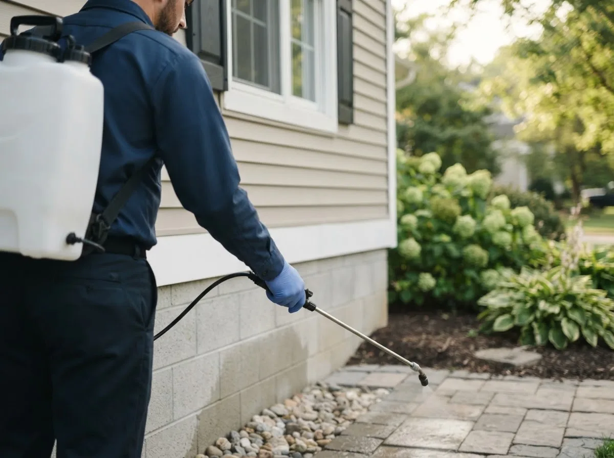 Pest control technician inspecting a home in Kerrville, TX